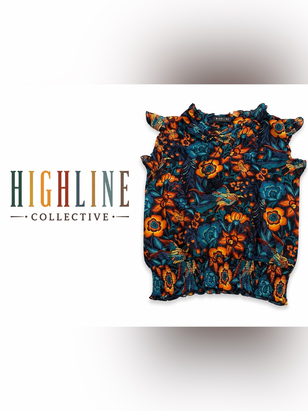 Highline Collective Floral Smocked Sleeveless Blouse Size L Boho Top